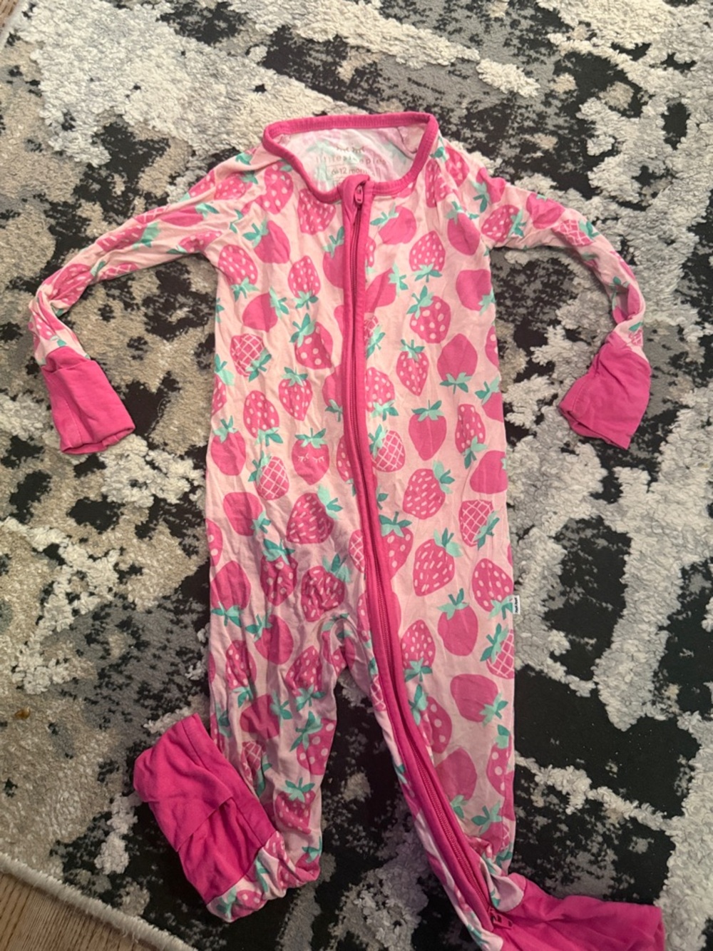 Little Sleepies Pink Strawberry Print Kids Footed One-Piece Pajama